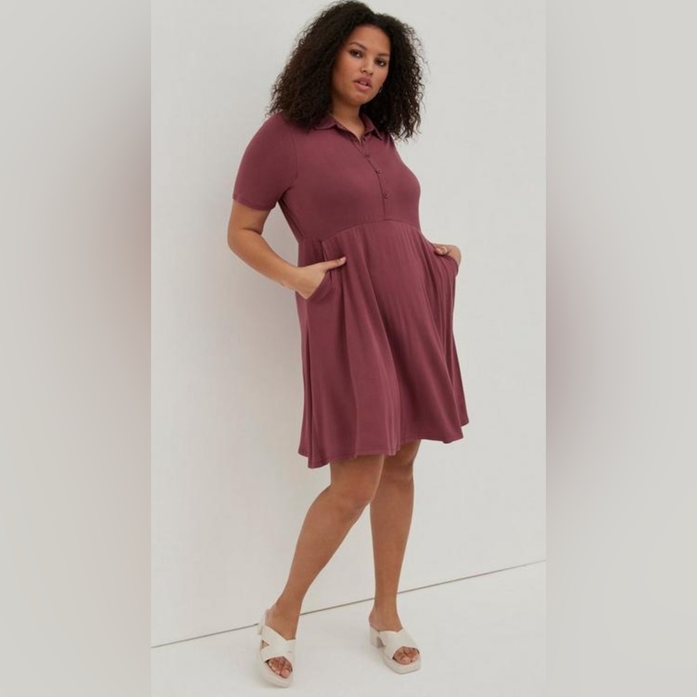 Torrid mini collared super soft dress pink SZ 2XL  Neck Buttons Short Sleeves